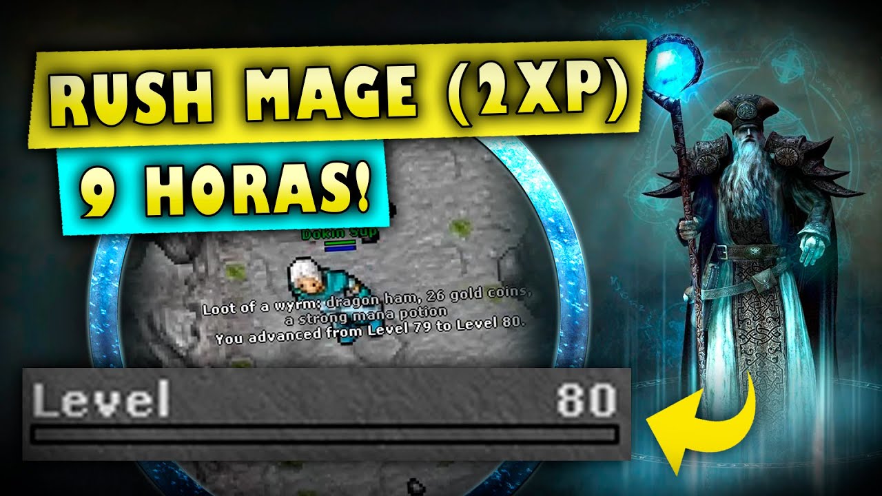 [TIBIA] - RUSHANDO MAGE (2XP) | 08 - 80 | EM APENAS 9 HORAS E 50TC | DOKIN