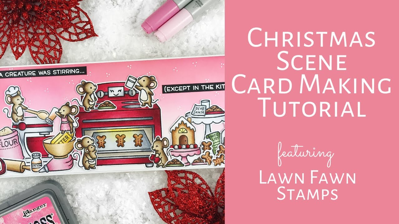 Lawn Fawn Christmas Card | Holiday Baking Scene | Lawn Fawn Mice | 2020
