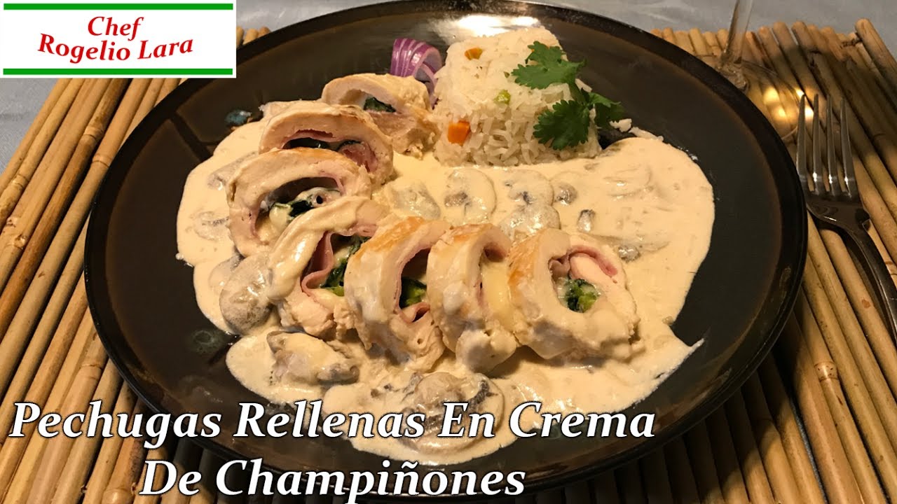 PECHUGAS RELLENAS DE  JAMON Y QUESO EN CREMA DE CHAMPIÑONES , DELICIOSA RECETA!