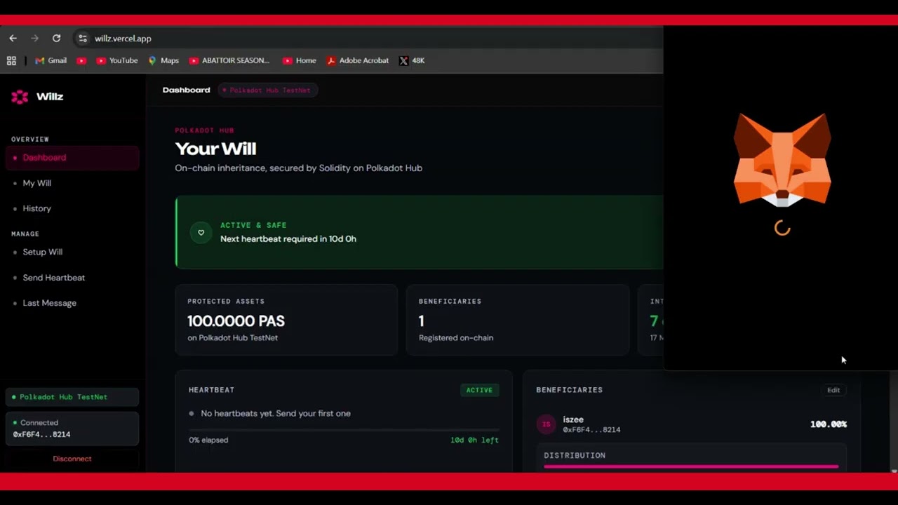 Willz &mdash; An on-chain inheritance protocol built on the Polkadot Hub(Demo video)