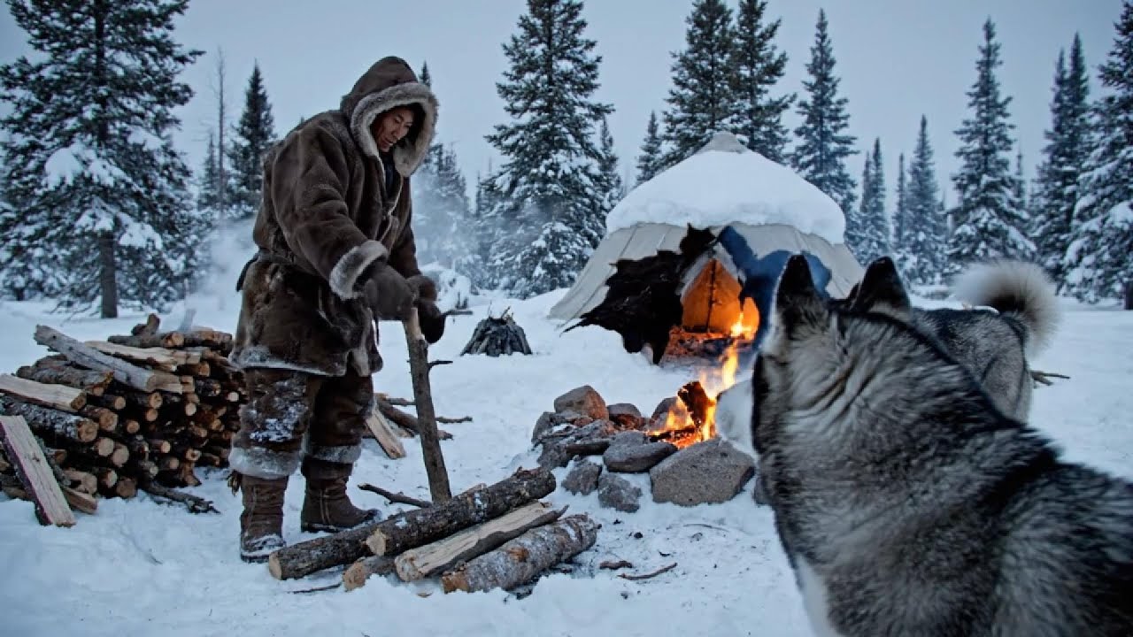 Surviving –60°C | Cooking Frozen Meat with Heated Stones in the Snow.