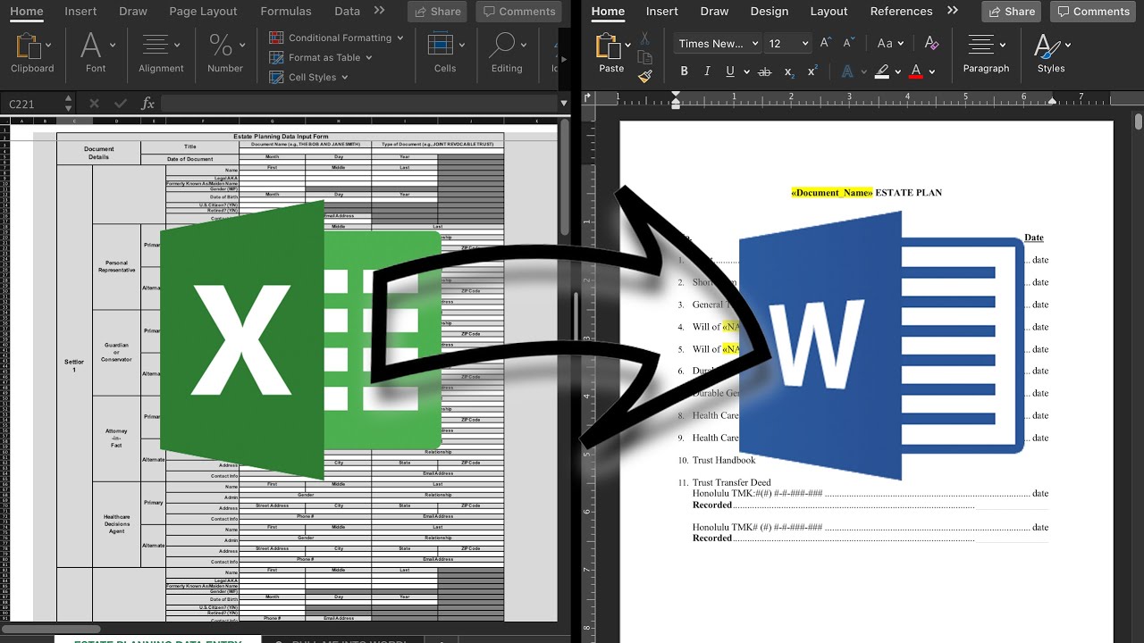 (2/2) Automating Word Documents from Excel - No VBA - Building Forms and Using Formulas