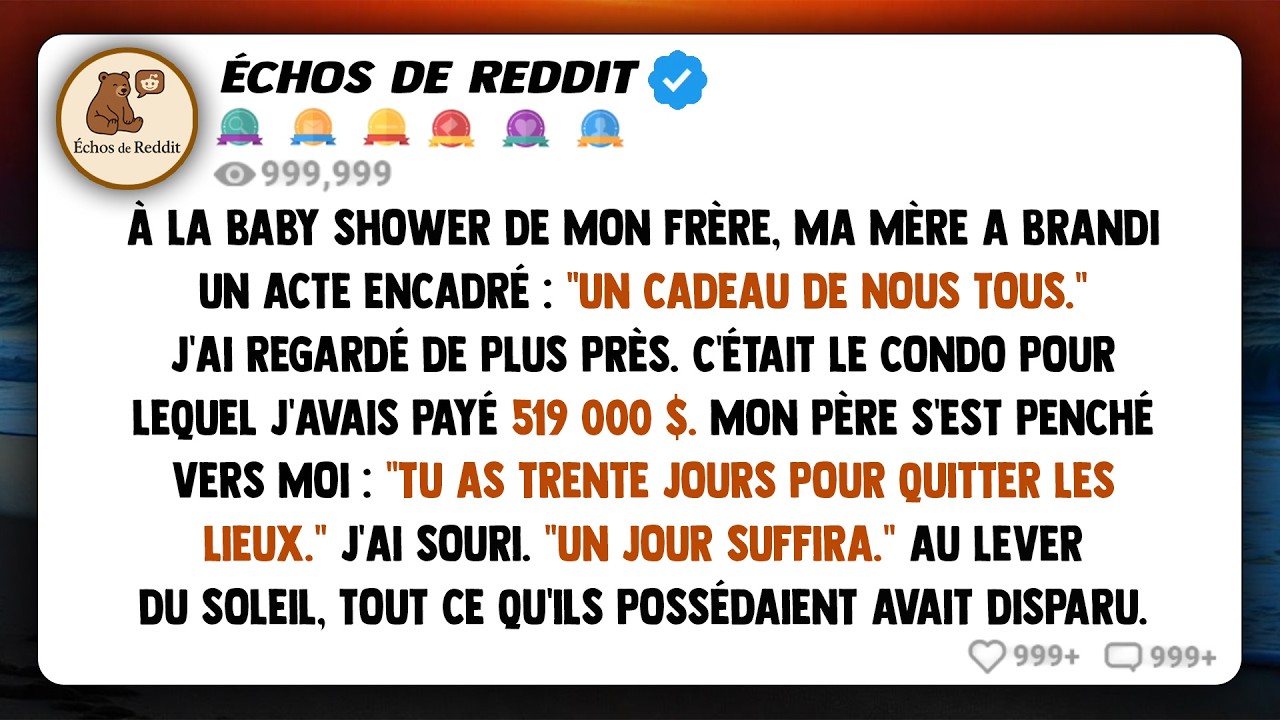 À la baby shower de mon frère, ma mère a brandi un acte notarié encadré : 