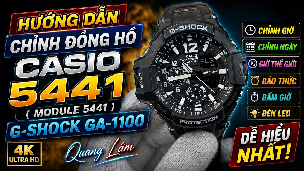 Hướng dẫn chỉnh đồng hồ Casio 5441 trên chiếc G-Shock GA-1100 | Đồng Hồ Quang Lâm