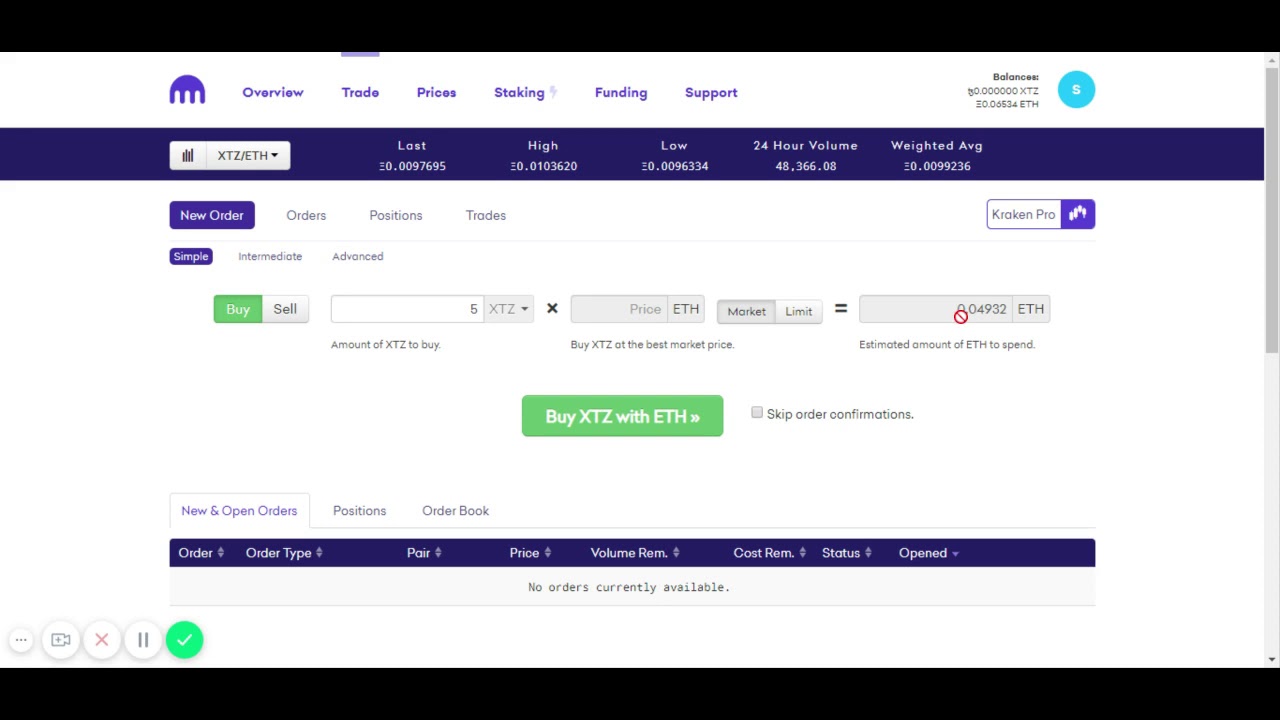 How to buy Tezos (XTZ) with Ethereum (ETH) on Kraken - Trade ETH for XTZ