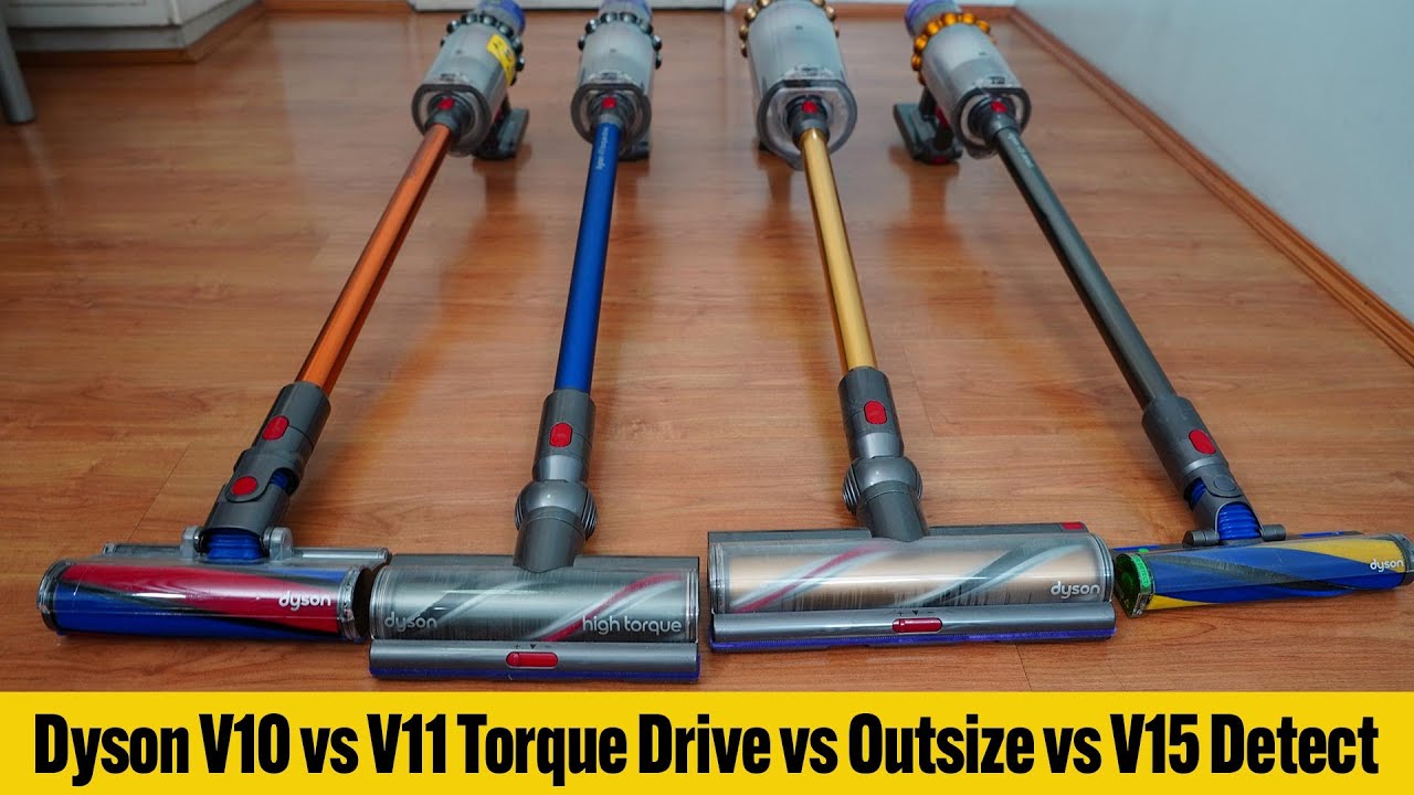 Сравнение Dyson V15 Detect, Outsize, V11 Torque Drive и V10 Absolute