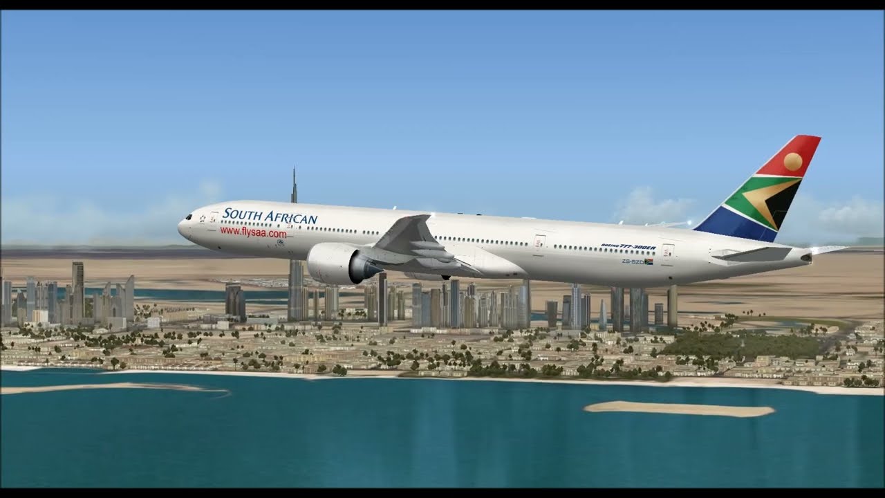 BOEING 777 300ER SOUTH AFRICAN AIRWAYS LANDING AT DUBAI  INTL AIRPORT FS9 HD