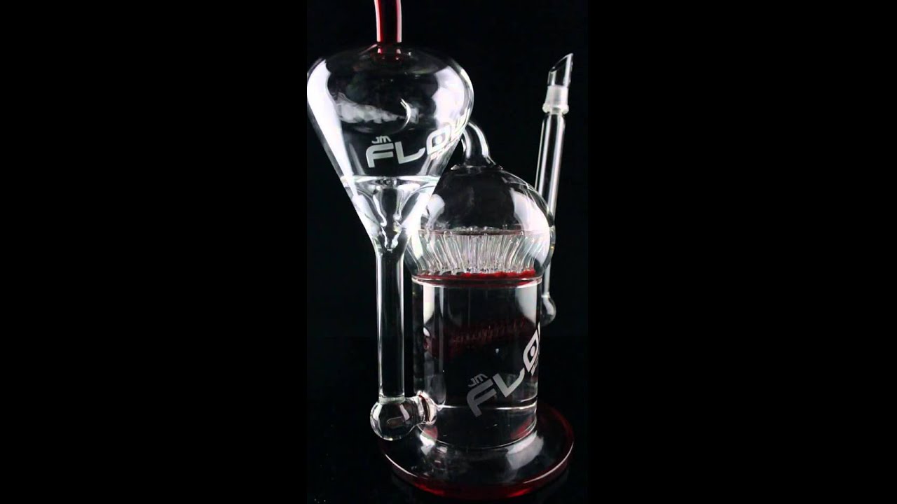 JM Flow Sci Glass Mega Tornado Recycler with Inline Perc with Red Elvis Accents