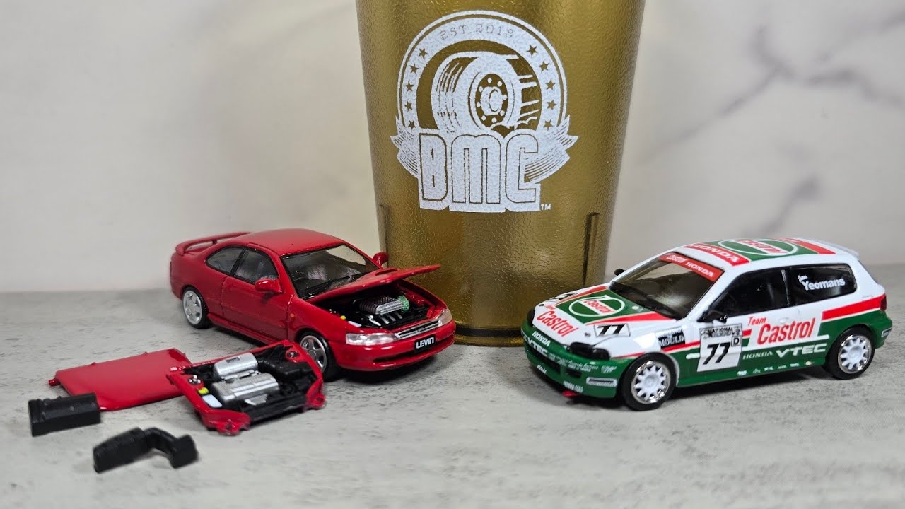 BM Creations Hong Kong Toycar Salon event-exclusive 1/64 TOYOTA LEVIN 101 & Honda Civic EG6 Castrol