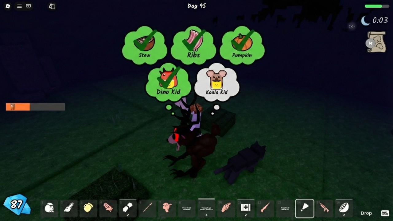 Trying TO TAME THE DEER in Valentine 99 Nights in the Forest ROBLOX