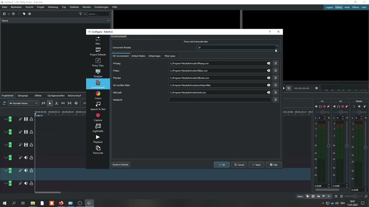 Videoschnitt mit Kdenlive - Tutorial 2:  Benutzeroberfläche - Einstellungen
