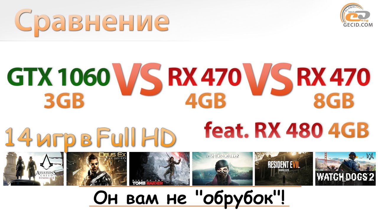 Сравнение  GeForce GTX 1060 3GB c Radeon RX 470 4GB и RX 470 8GB на фоне RX 480 4GB