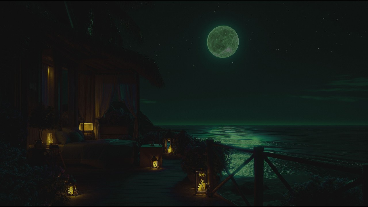 No Ads • Ocean Waves Under the Emerald Moon 🌙 Healing Piano for Deep Sleep & Emotional Rest | 1 Hour
