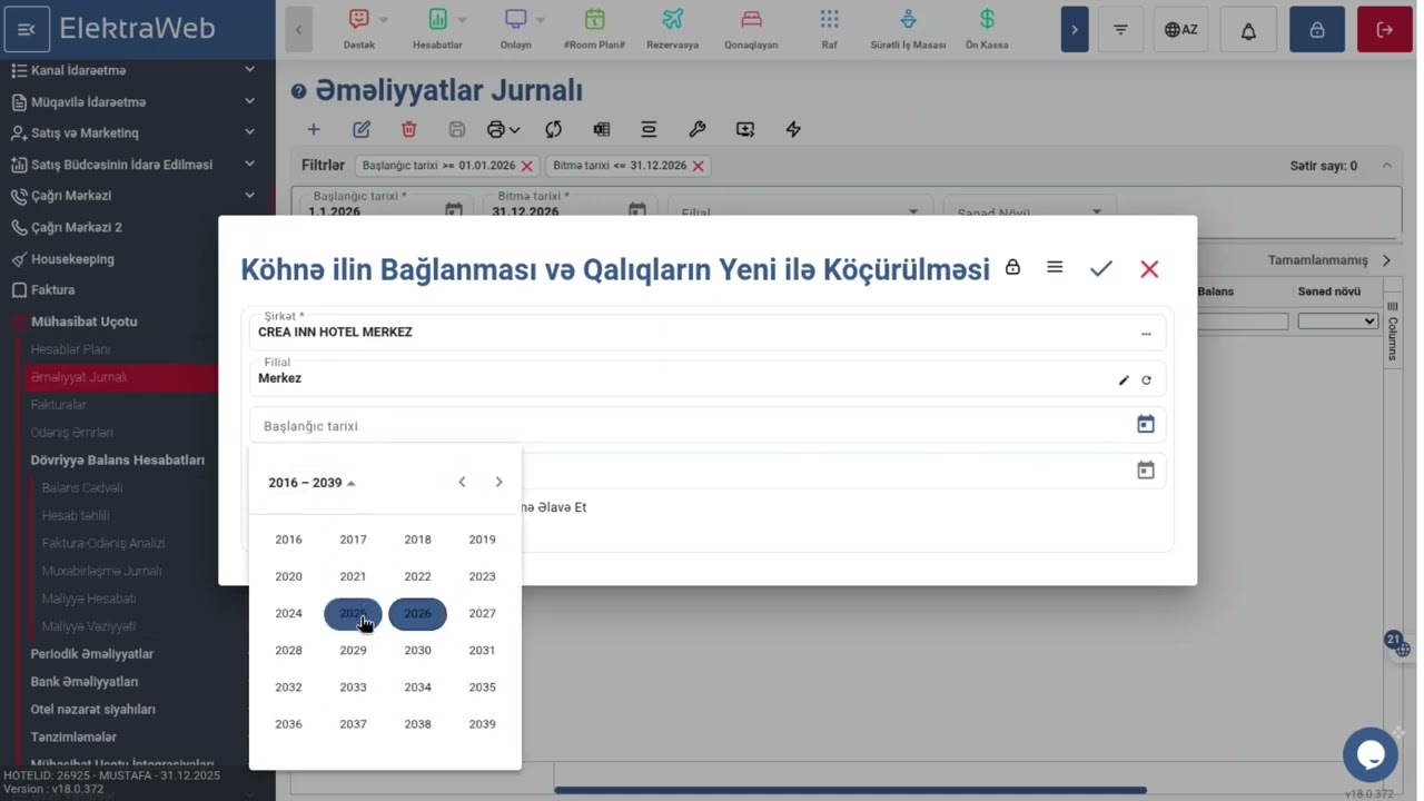ElektraWeb proqramında ilsonu bağlantısının edilməsi və qalıqların Yeni ilə keçirilməsi təlimi