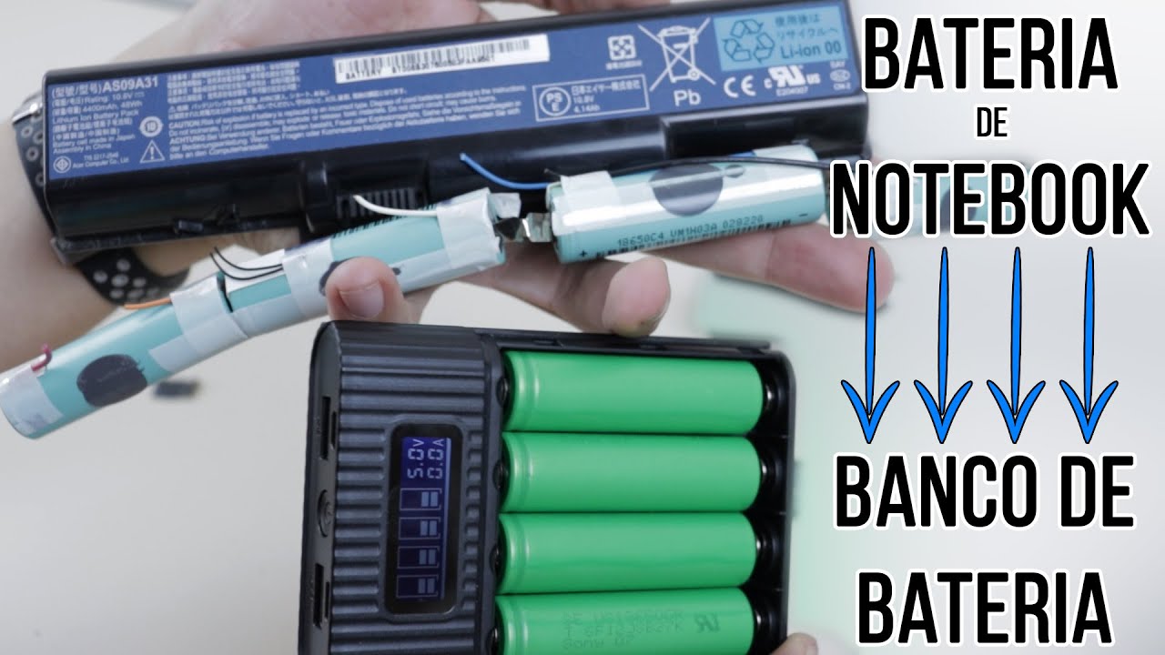 Banco de bateria caseiro com bateria velha de notebook / C&eacute;lulas 18650 - DIY