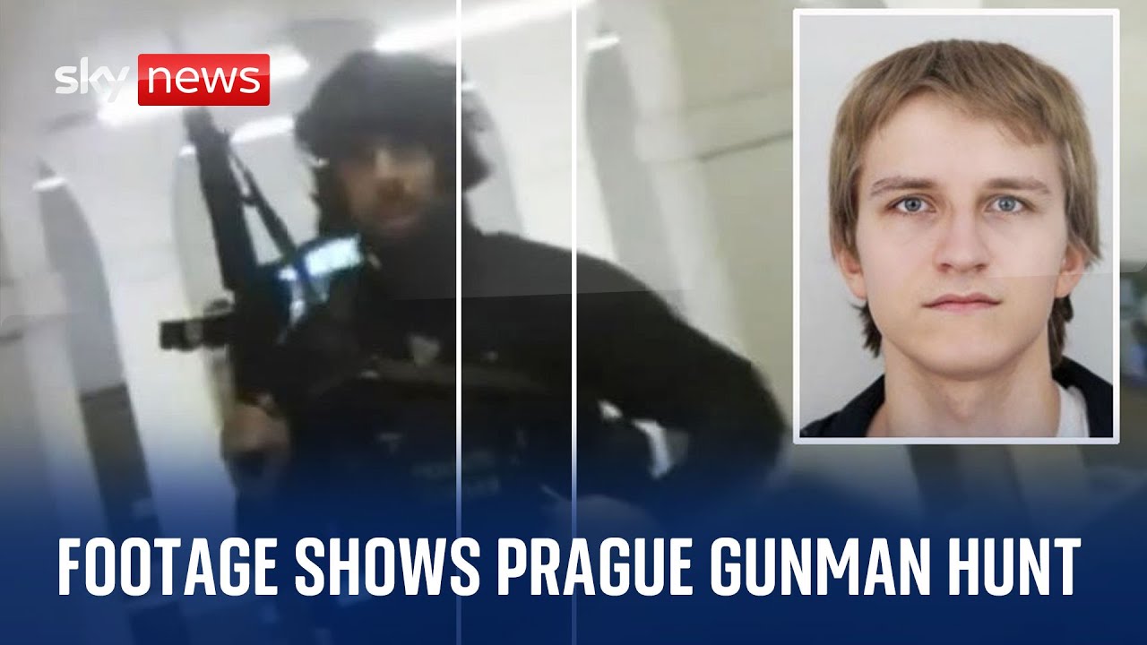 Стрельба в Праге: полиция опубликовала видео с нательных камер, запечатлевшее поиски стрелка.