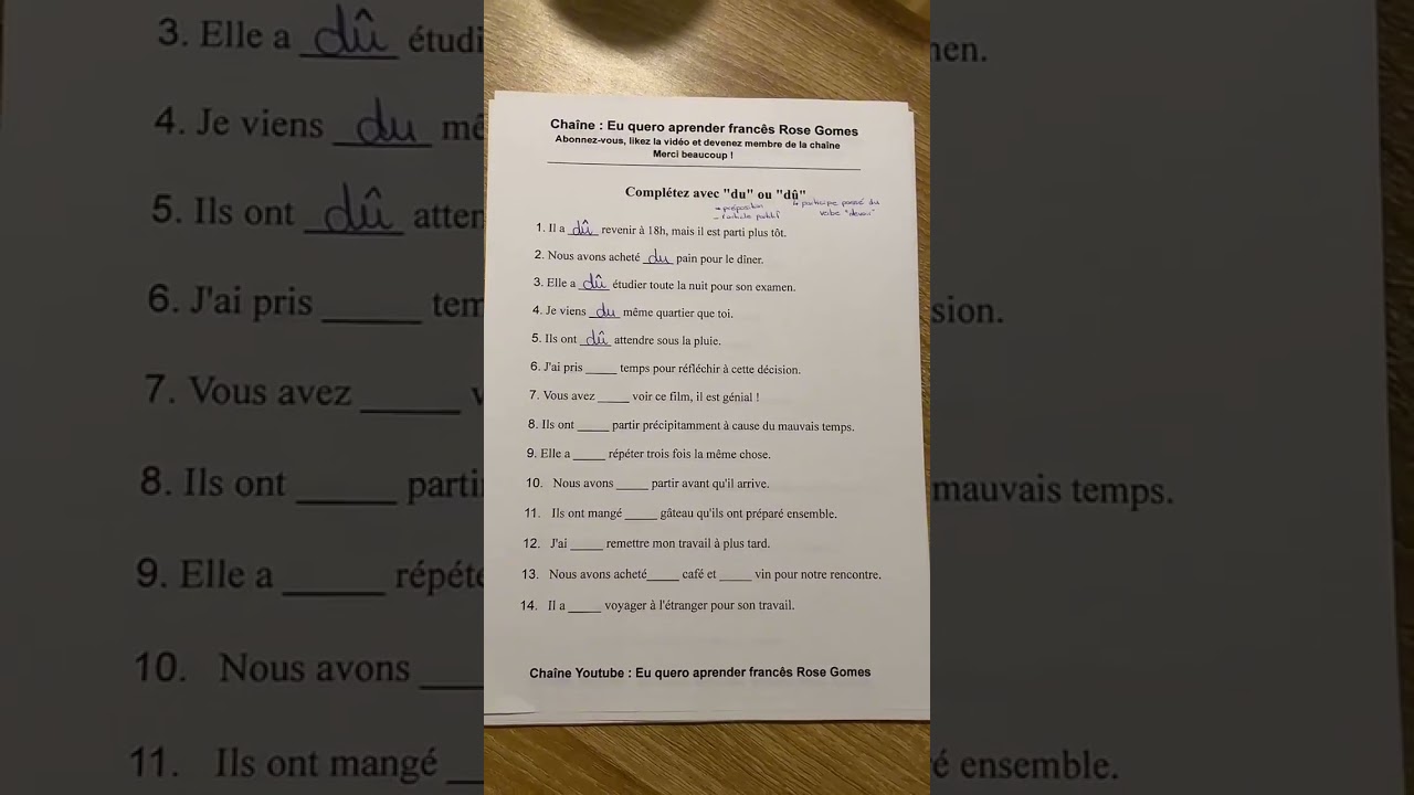 Exercice de français : du ou dû ? #français #french #exercise