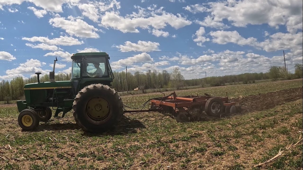 John Deere 4230 Tractor Disking Corn Stubble With White 256 Disk