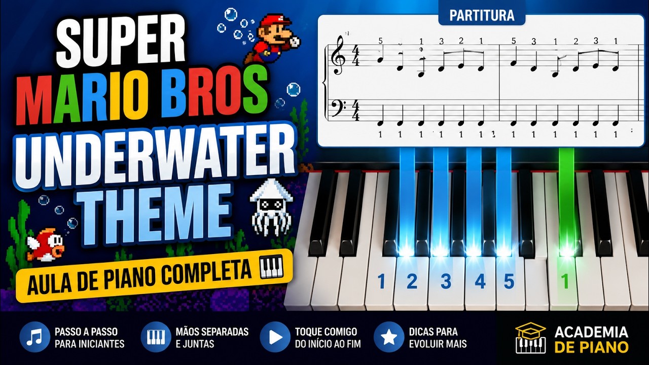 Super Mario Bros – Underwater Theme | Aula de Piano Completa 🎹