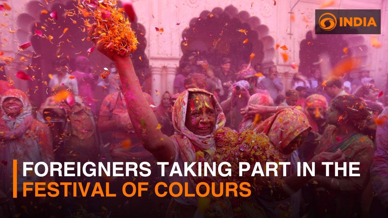Vrindavan: Holi celebrations witness foreigners taking part in the festival of colours