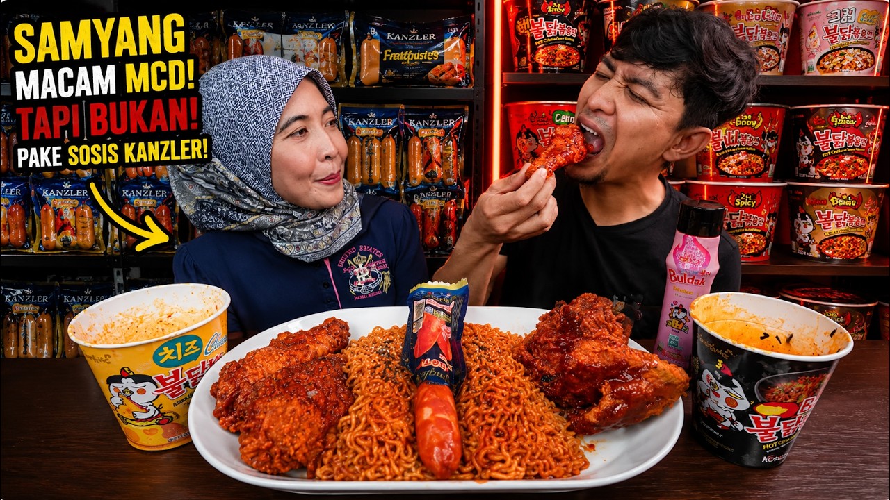 PEDES PAR4H! mukbang AYAM MCD 3X SPICY [COPY] CELOP SOS SAMYANG + SOSIS KANZLER + RAMEN CHEESE & HOT