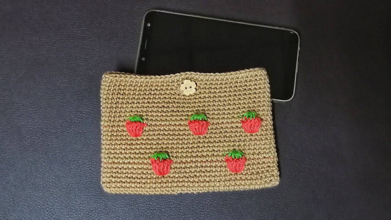 DIY​ Crochet Phone Case 3D​ Strawberry​ ​Stitch​ | สอนมือใหม่ ถักกระเป๋าไหมพรม ซองมือถือ ทรงยาว
