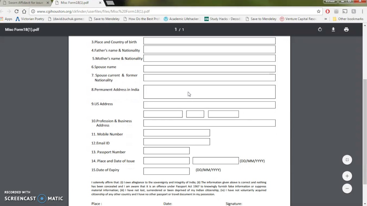 How to apply for a sworn affidavit for issue of a child's passport in India