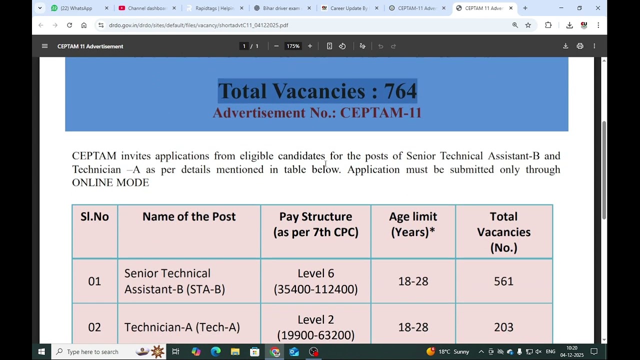 DRDO CEPTAM-11 Official Update | DRDO CEPTAM-11 Recruitment 2025 | DRDO Technician-A Vacancy 2025