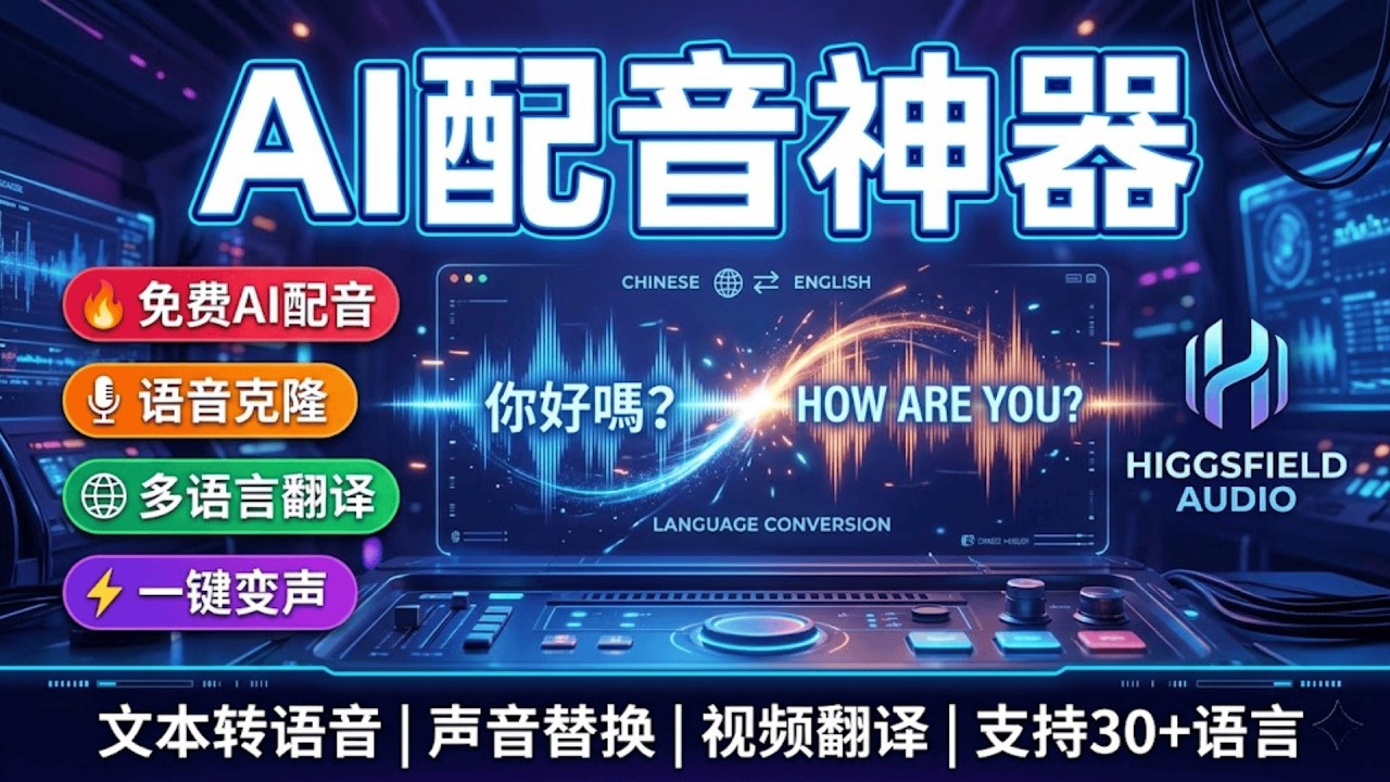 Higgsfield Audio - AI Voice Cloning, . ⚡️ 告别人工配音！AI一键搞定30+语言翻译配音，0门槛上手｜Higgsfield Audio 教程