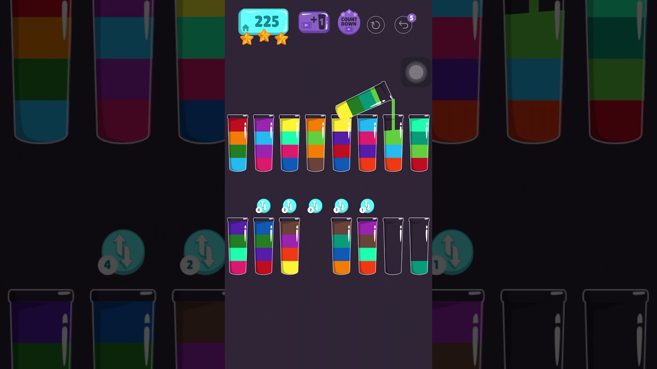 Cups - water sort puzzle | level 225 | ⭐️⭐️⭐️
