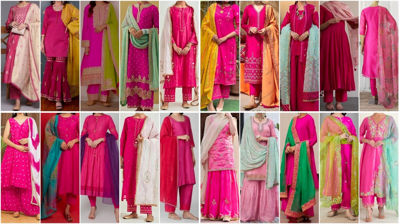 All Girls Favourite Pink Colour Punjabi Suit Design Ideas with Contrast Dupatta 2024