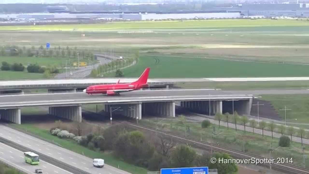 [Tower View] Red Germania 737-700 takeoff from Leipzig Halle Airport [LEJ/EDDP]