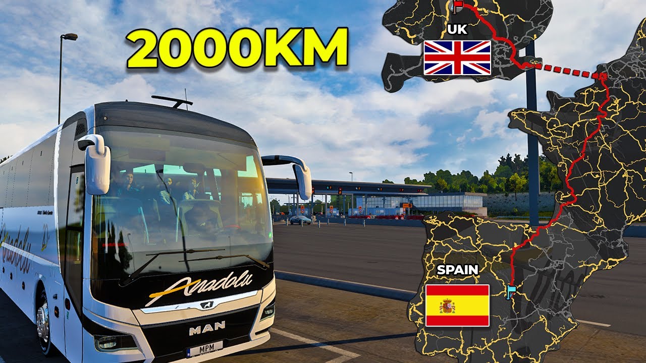 ETS2 Longest Bus Trip (London to Madrid ) UK to Spain | Euro Truck Simulator 2