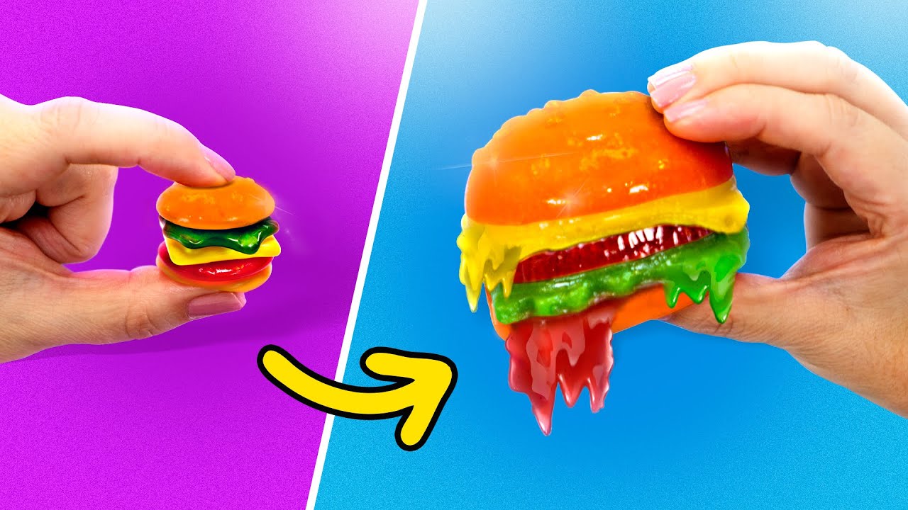 Ideias BRILHANTES para Presentes F&aacute;ceis e Experimentando Doces Gringos 🍬 Gummy Burger, Hot Dog, Moti