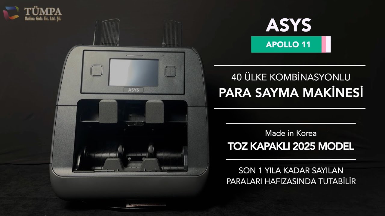 ASYS APOLLO 11 TOZ KAPAKLI 2025 MODEL 40 &Uuml;LKE KOMBİNASYONLU PARA SAYMA MAKİNESİ