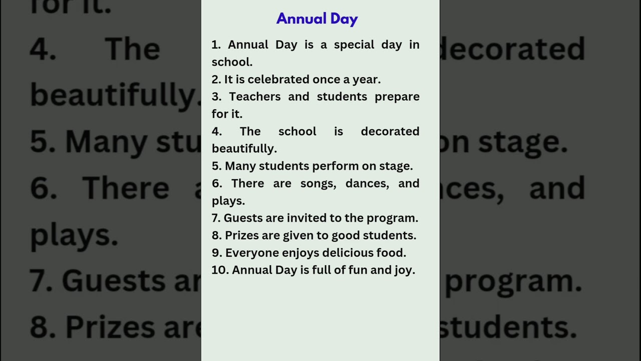 10 lines Essay on Annual Day/ Make sentences on Annual Day at School #essaywriting