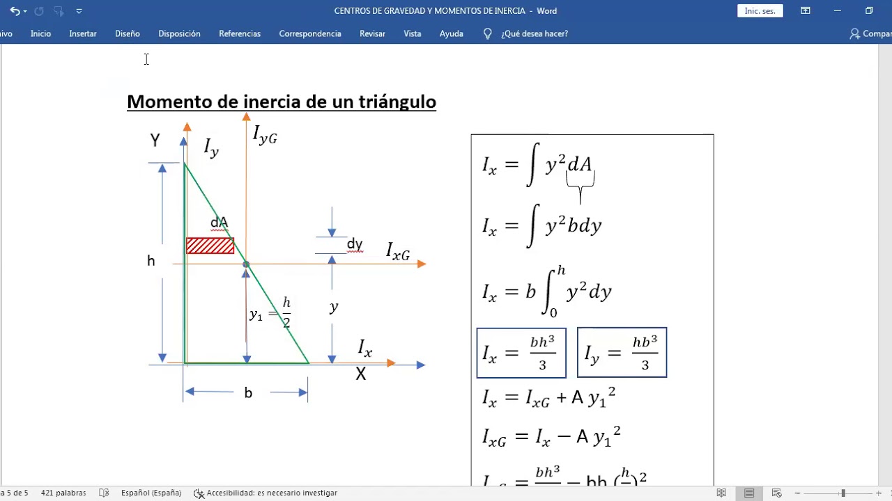 MOMENTOS DE INERCIA DE UN PERFIL DE SECCIÓN TRIANGULAR, Y SECCIÓN CIRCULAR