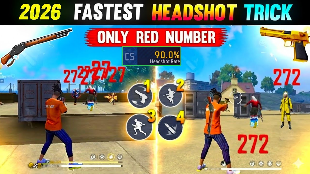 🔥2026 Headshot trick New ⚡ Only red number ✅ FF 90% headshot rate trick | Free fire| FF tips| tlk
