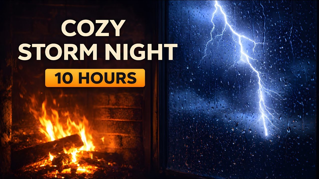 Cozy Fireplace with Soft Rain Sounds – 10 Hours for Deep Sleep & Relaxation (No Music)