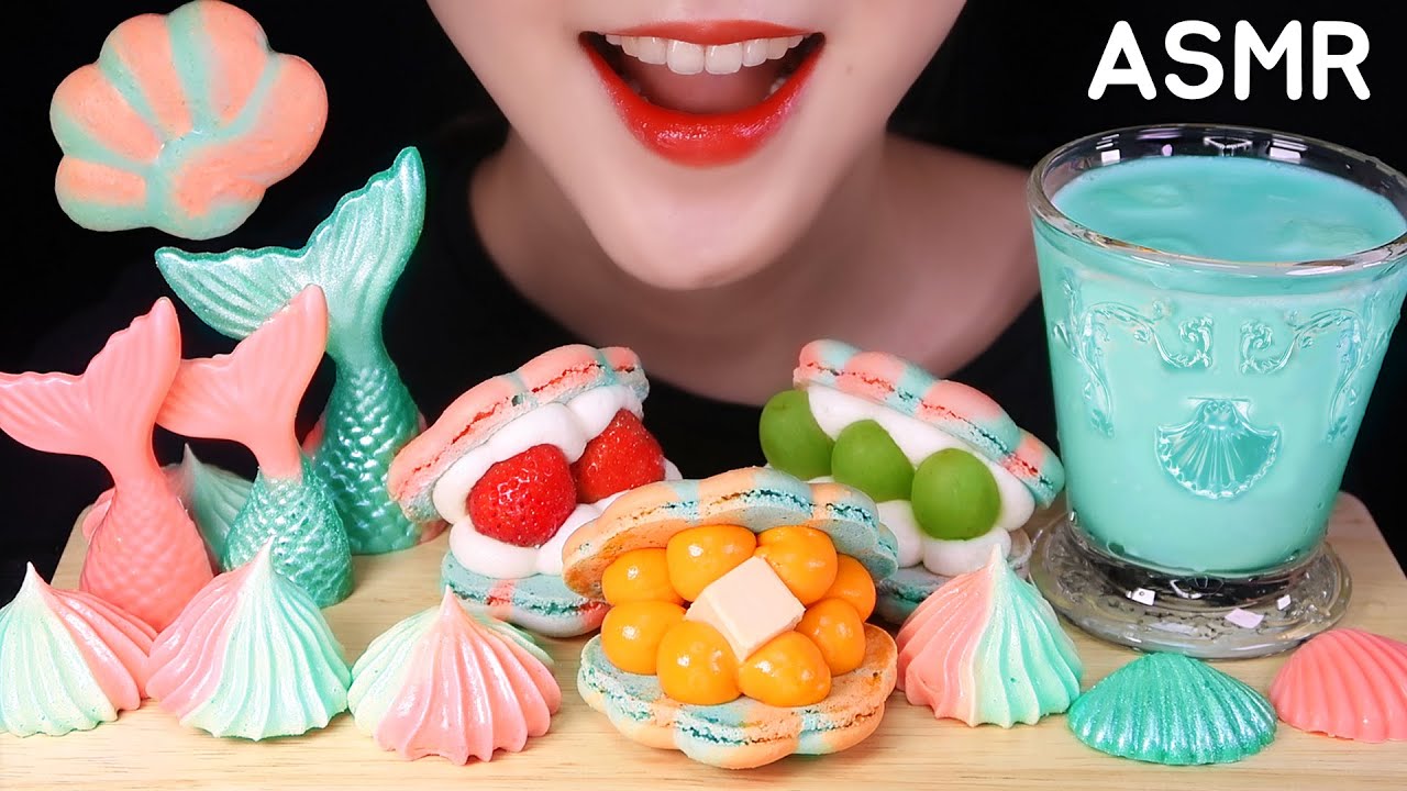 MERMAID FOOD ASMR CLAM MACARON ASMR MERMAID DESSERT ASMR MERMAID CHOCOLATE ASMR MERINGUE MUKBANG