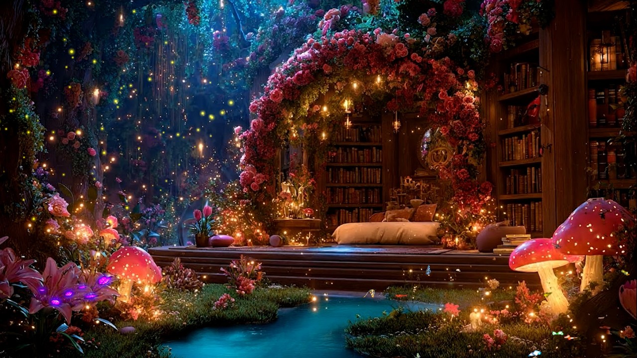 Enchanted Fantasy Outdoor Magic Library 📚 Magical Forest Music & Ambience | Relieve Stress, Study