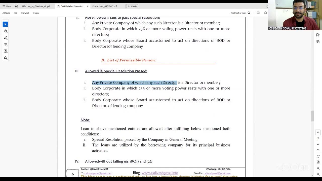 Loan to Entities in Which Directors are Interested Section 185