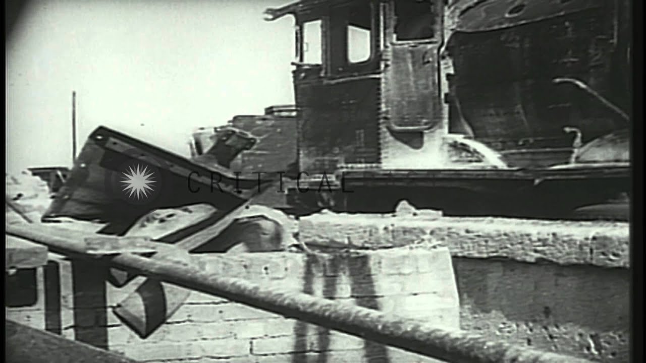 Damaged locomotives and repair installation at the Reims locomotive repair shops ...HD Stock Footage
