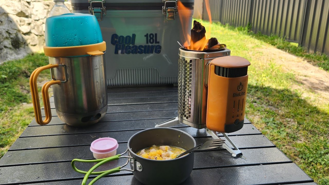 Biolite Campstove 2, Cooking Chicken & Corn Soup. The Fishing Shed Bathurst