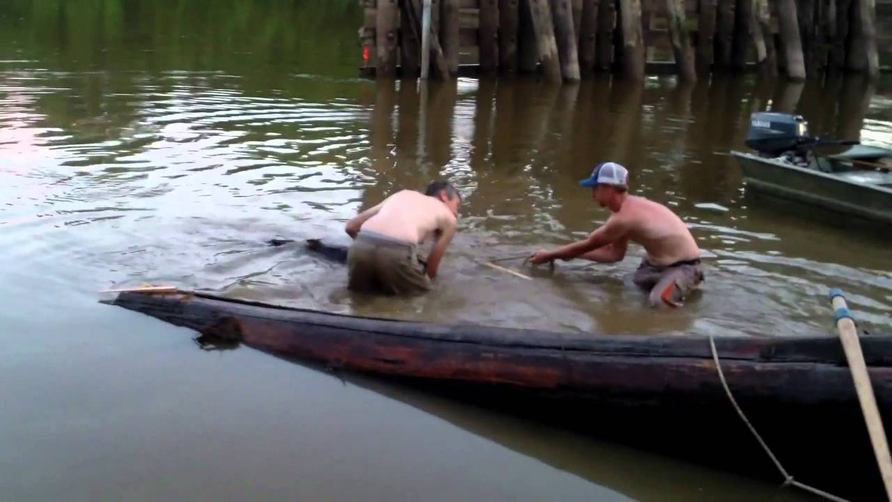 Pulling logs out of the river