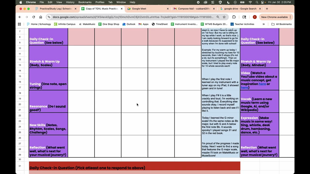 TOVL WTMS Music Students Practice/Study Log Walkthrough