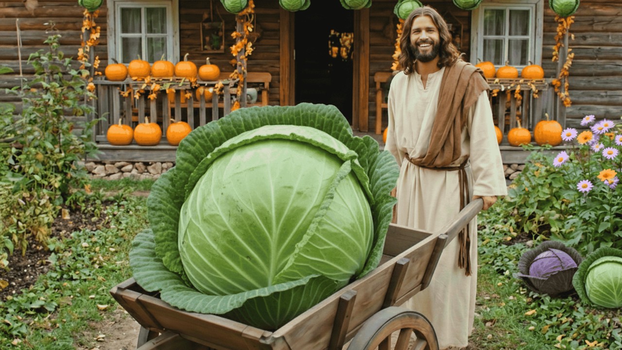 Jesus in the Garden: Growing and Caring for Cabbage | AI Christian Tribute