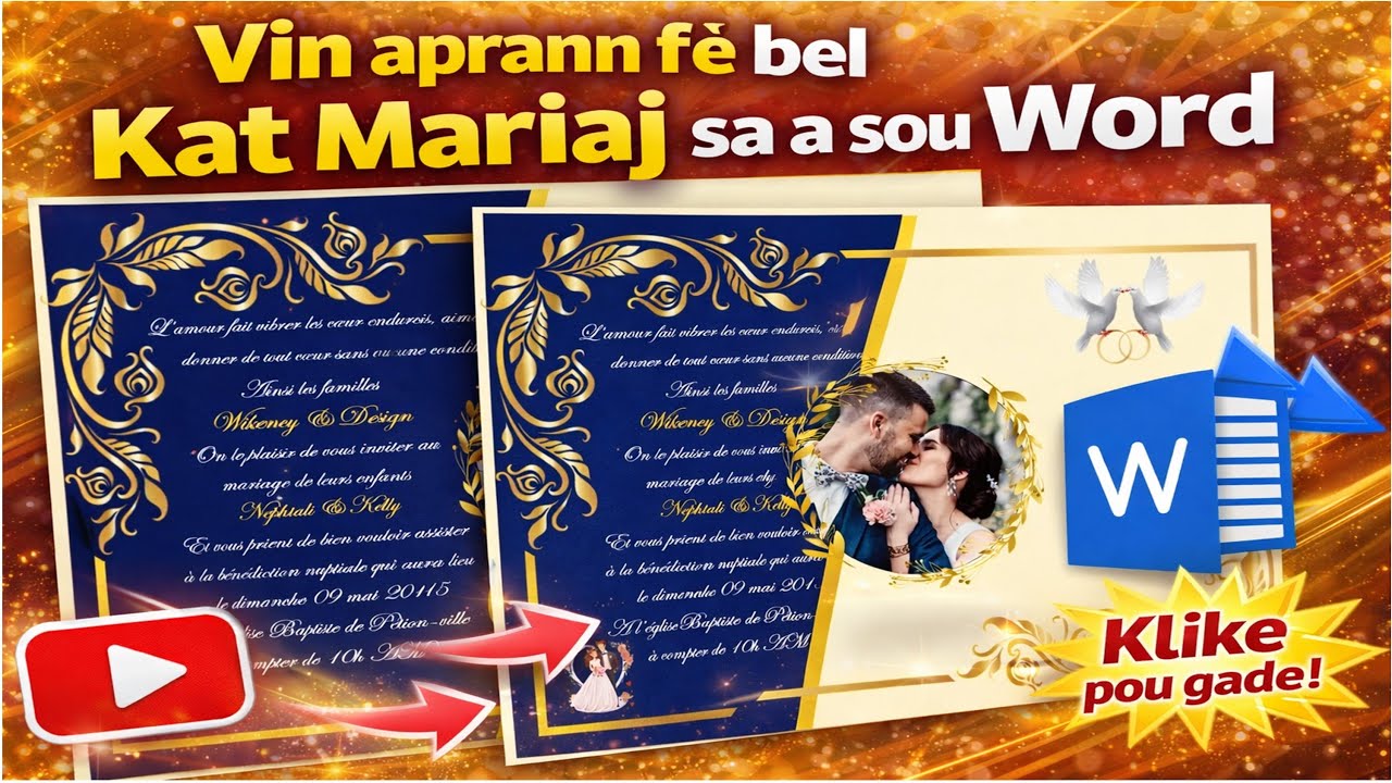 Men kijan pouw kreye yon bèl kat envitasyon maryaj sou Word, Fasil e rapid! #tutorial#haitiancreator