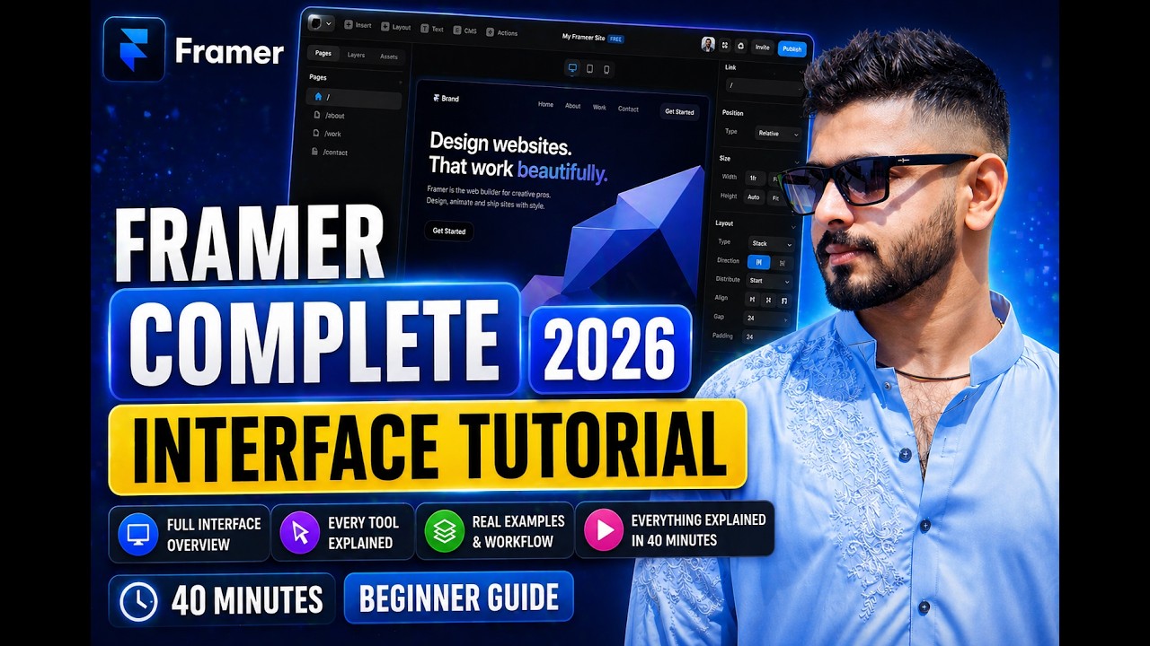 Framer Complete Interface Tutorial 2026 | Everything Explained in 40 Minutes (Beginner Guide)