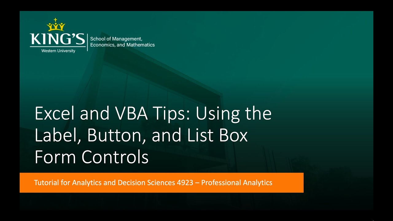 VBA Tutorial Video 5: Excel and VBA Tips: Form Controls